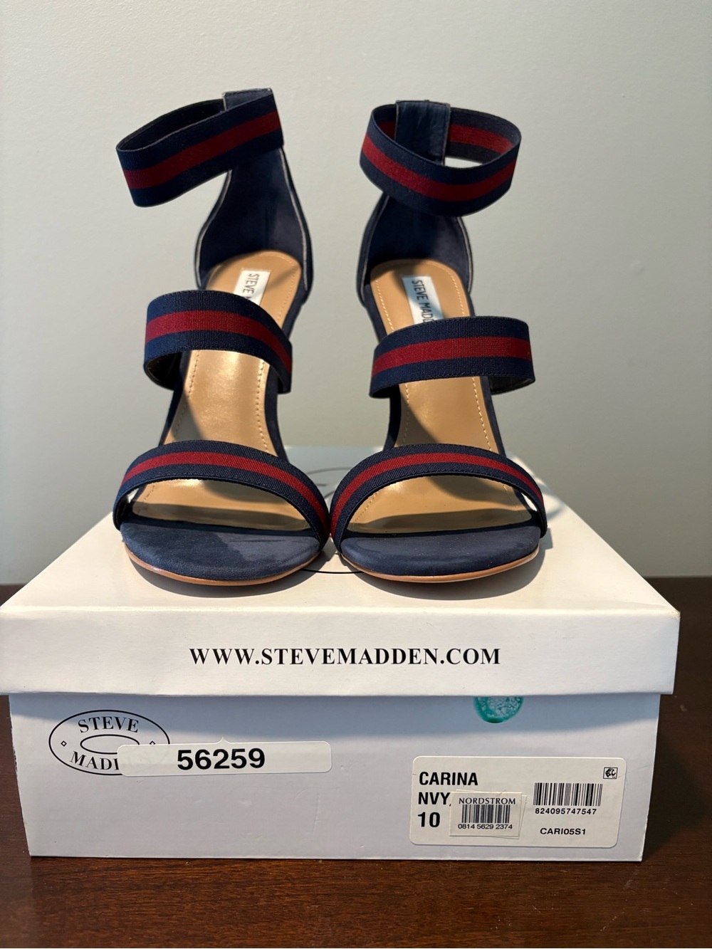 Steve Madden Navy and Red Striped Ankle-Strap Heels